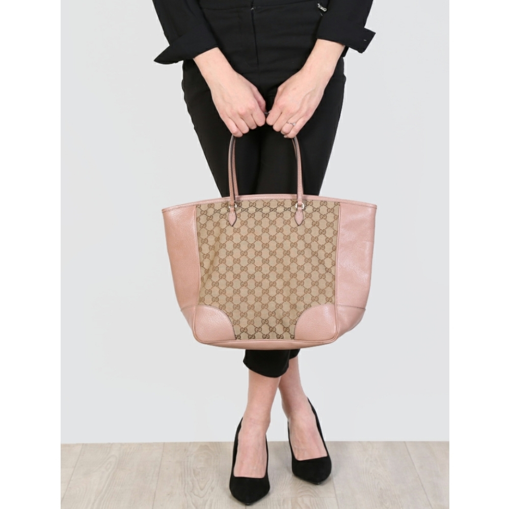 GUCCI LARGE FABRIC LEATHER PINK BREE BAG